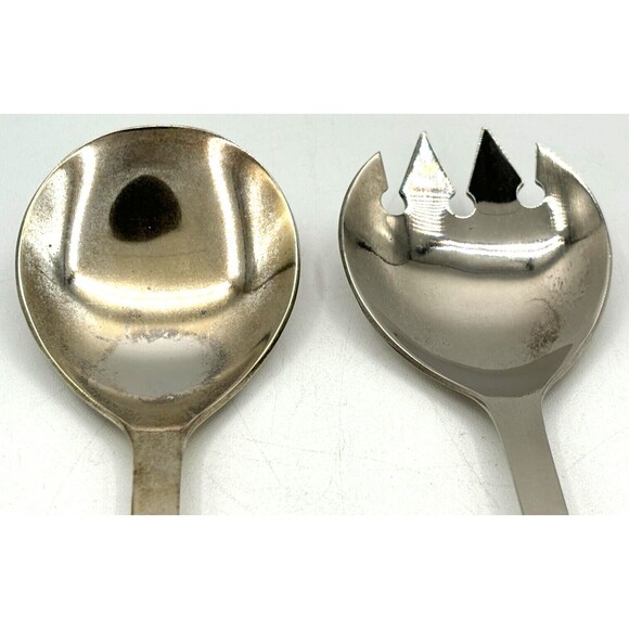 Vintage Silver Plated Salad Serving Fork (Spork) and Spoon Made in Italy 9” - Picture 6 of 15